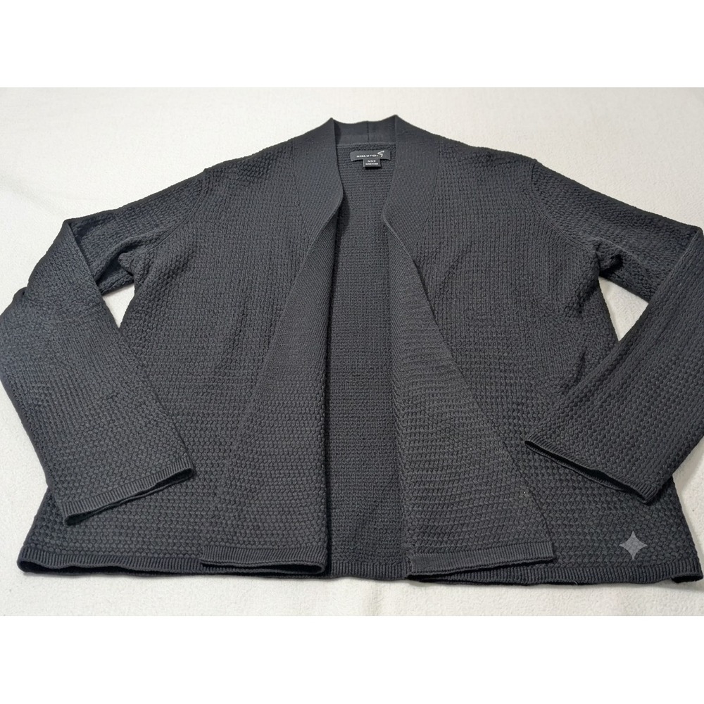 Eileen Fisher Cardigan Large Black Open Front Sweater Lyocell Silk Tencel Knit